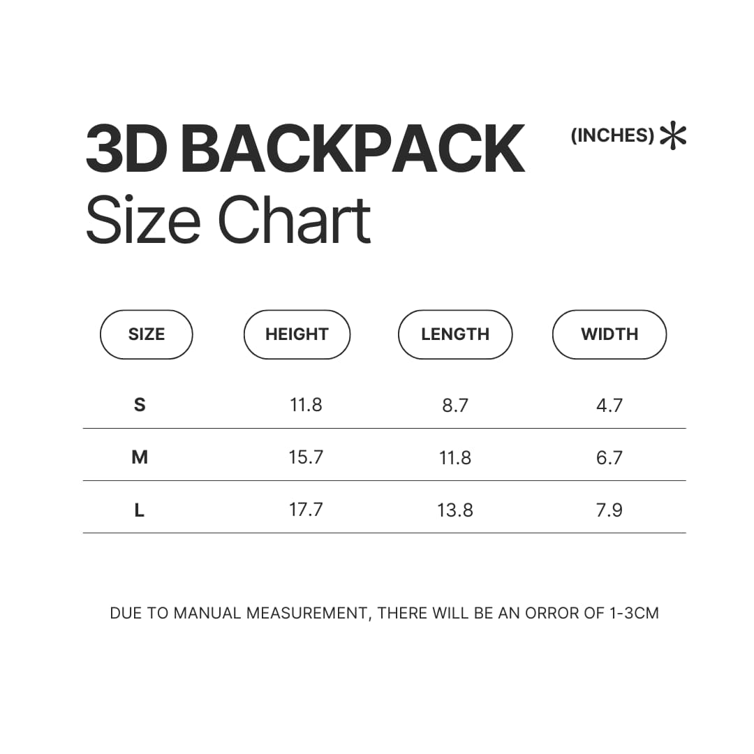 3D Backpack Size Chart - Gravity Falls Shop