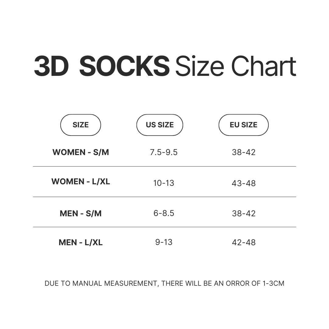 3D Socks Size Chart - Gravity Falls Shop